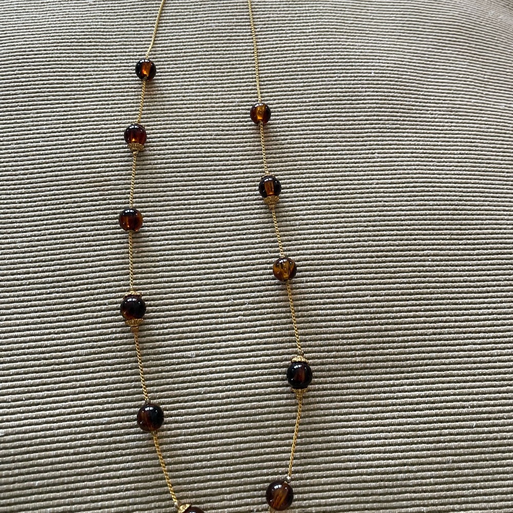 Gold Chain Necklace with Dark Amber Beads for Women